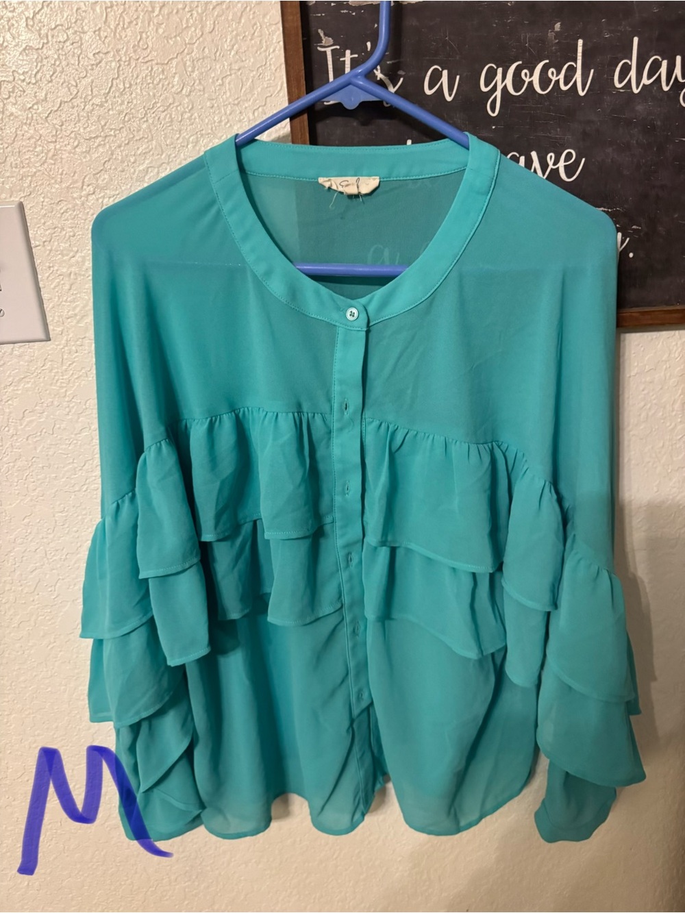 Teal Ruffle Button-Front Women's Top